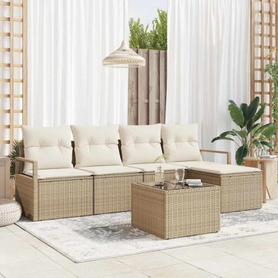 Conjunto de sofá de jardín 6 pcs Beige Poliratán