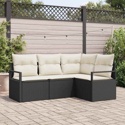 Conjunto de sofá de jardín 4 pcs Negro Poliratán