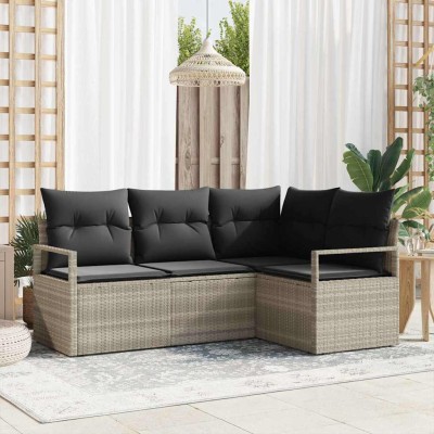 Conjunto de sofá de jardín 4 pcs Gris claro Poliratán