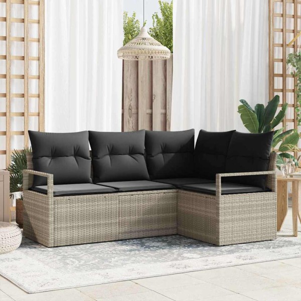 Conjunto de sofá de jardín 4 pcs Gris claro Poliratán