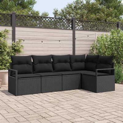 Conjunto de sofá de jardín 5 pcs Negro Poliratán