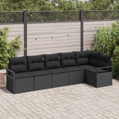 Conjunto de sofá de jardín 6 pcs Negro Poliratán