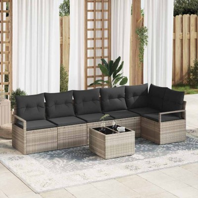 Conjunto de sofá de jardín 7 pcs Gris claro Poliratán