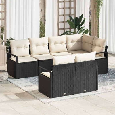 Conjunto de sofá de jardín 7 pcs Negro Poliratán