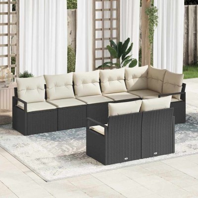 Conjunto de sofá de jardín 8 pcs Negro Poliratán