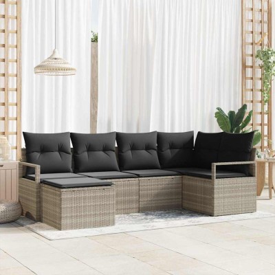Conjunto de sofá de jardín 6 pcs Gris claro Poliratán