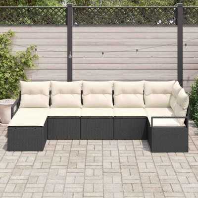Conjunto de sofá de jardín 7 pcs Negro Poliratán