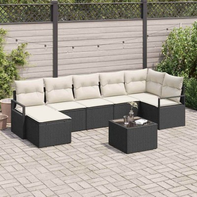 Conjunto de sofá de jardín 8 pcs Negro Poliratán