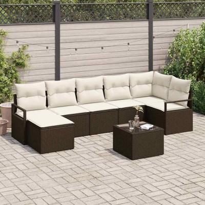 Conjunto de sofá de jardín 8 pcs Marrón Poliratán