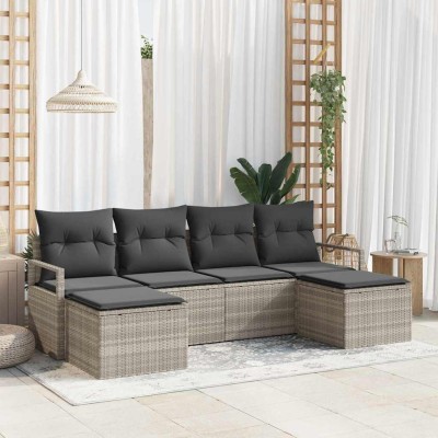 Conjunto de sofá de jardín 6 pcs Gris claro Poliratán