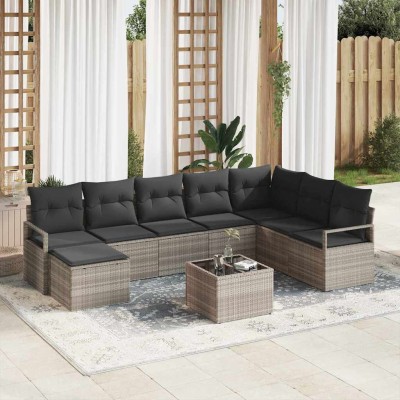 Conjunto de sofá de jardín 9 pcs Gris claro Poliratán