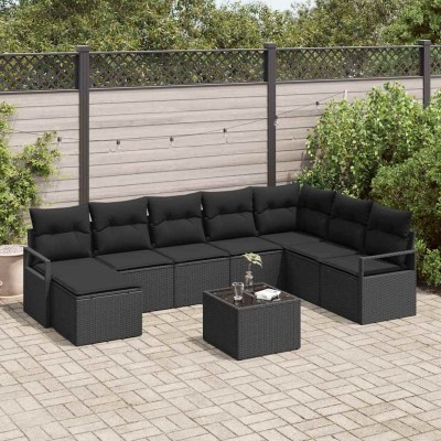 Conjunto de sofá de jardín 9 pcs Negro Poliratán