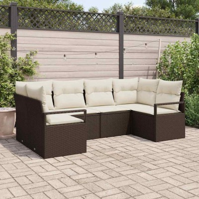Conjunto de sofá de jardín 6 pcs Marrón Poliratán