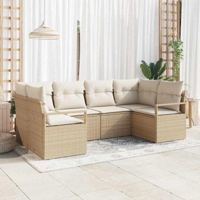 Conjunto de sofá de jardín 6 pcs Beige Poliratán