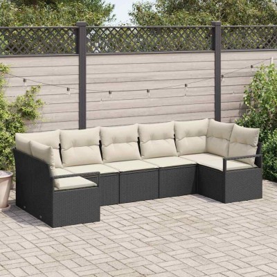 Conjunto de sofá de jardín 7 pcs Negro Poliratán
