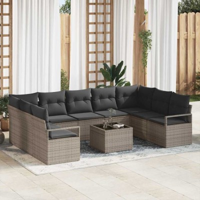 Conjunto de sofá de jardín 10 pcs Gris Poliratán