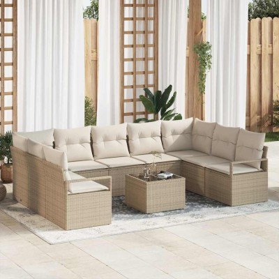 Conjunto de sofá de jardín 10 pcs Beige Poliratán