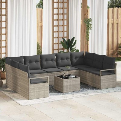 Conjunto de sofá de jardín 10 pcs Gris claro Poliratán