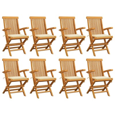 Sillas de jardín 8 uds madera teca con cojines color crema