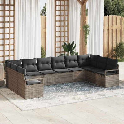 Conjunto de sofá de jardín 10 pcs Gris Poliratán
