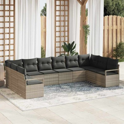 Conjunto de sofá de jardín 10 pcs Gris claro Poliratán