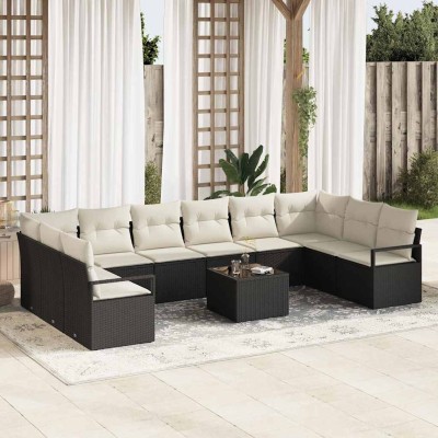 Conjunto de sofá de jardín 11 pcs Negro Poliratán