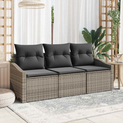 Conjunto de sofá de jardín 3 pcs Gris Poliratán