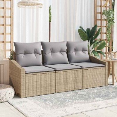 Conjunto de sofá de jardín 3 pcs Beige Poliratán
