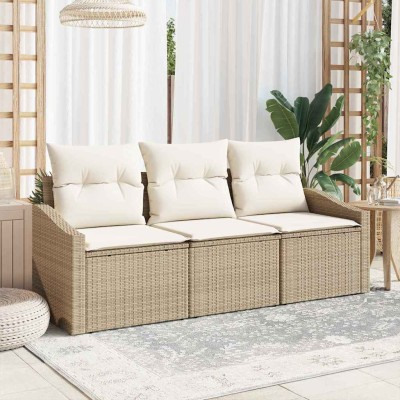 Conjunto de sofá de jardín 3 pcs Beige Poliratán