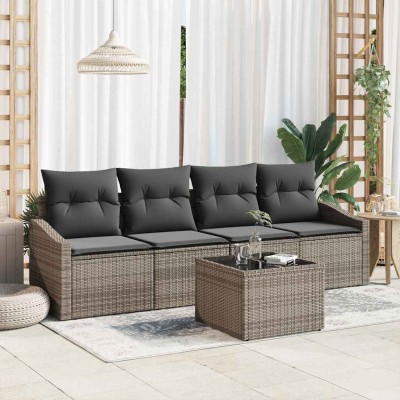 Conjunto de sofá de jardín con cojín 5 pcs Gris 55 x 55 x 37 cm
