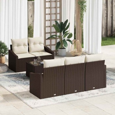 Conjunto de sofá de jardín 6 pcs Marrón y crema 55 x 55 x 37 cm