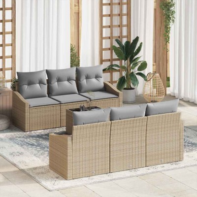 Conjunto de sofá de jardín con cojín 7 pcs Beige y Gris Claro