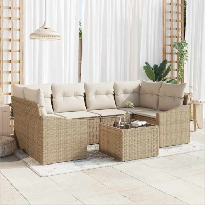 Conjunto de sofá de jardín 7 pcs Beige y Crema 55 x 55 x 37 cm