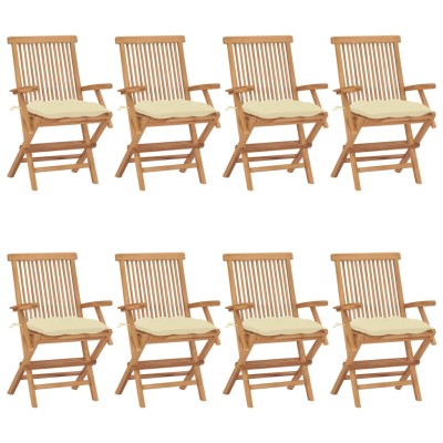 Sillas de jardín 8 uds madera teca con cojines crema blanco