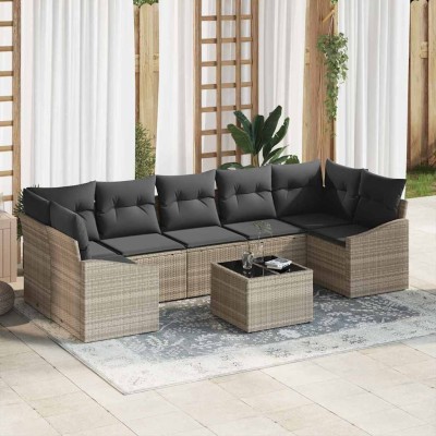 Conjunto de sofá de jardín 8 pcs Gris Claro 55 x 55 x 37 cm