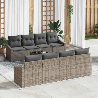 Conjunto de sofá de jardín con cojín 9 pcs Gris 55 x 55 x 37 cm