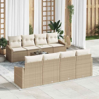 Conjunto de sofá de jardín 9 pcs Beige y Crema 55 x 55 x 37 cm