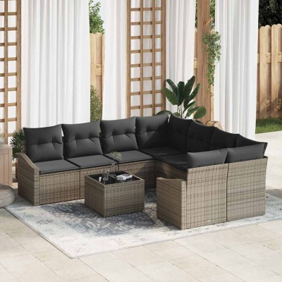 Conjunto de sofá de jardín con cojín 9 pcs Gris 55 x 55 x 37 cm