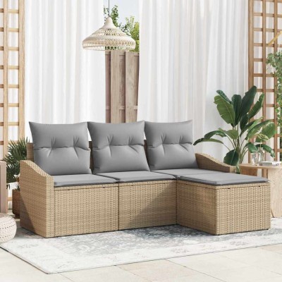Conjunto de sofá de jardín 4 pcs Beige Poliratán