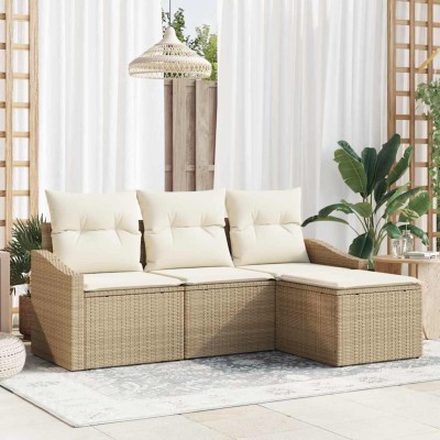 Conjunto de sofá de jardín 4 pcs Beige Poliratán