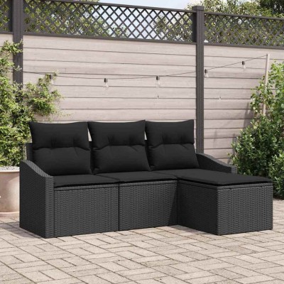 Conjunto de sofá de jardín 4 pcs Negro Poliratán