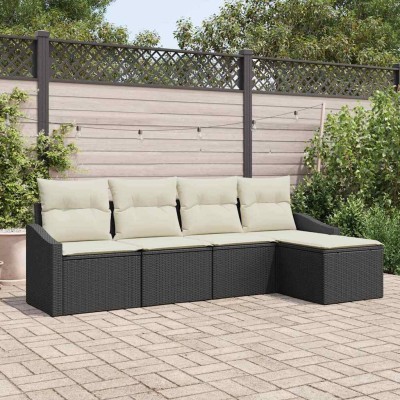 Conjunto de sofá de jardín 5 pcs Negro Poliratán