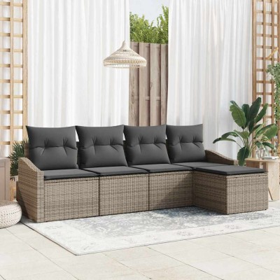 Conjunto de sofá de jardín 5 pcs Gris Poliratán