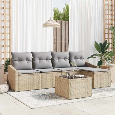 Conjunto de sofá de jardín 6 pcs Beige Poliratán