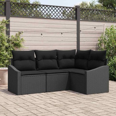 Conjunto de sofá de jardín 4 pcs Negro Poliratán