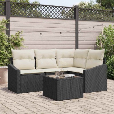 Conjunto de sofá de jardín 5 pcs Negro Poliratán