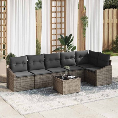 Conjunto de sofá de jardín 7 pcs Gris Poliratán