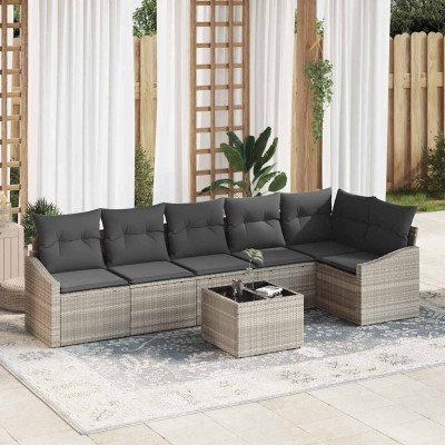 Conjunto de sofá de jardín 7 pcs Gris claro Poliratán