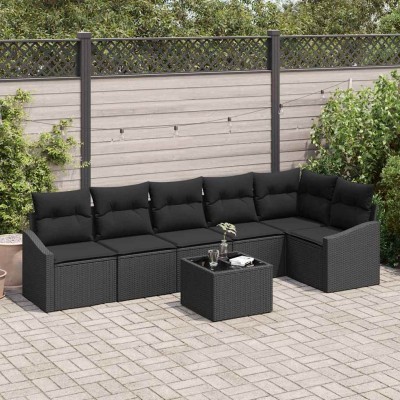 Conjunto de sofá de jardín 7 pcs Negro Poliratán