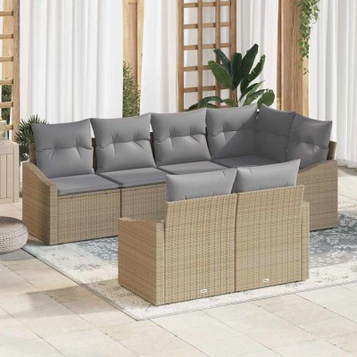 Conjunto de sofá de jardín 7 pcs Beige Poliratán